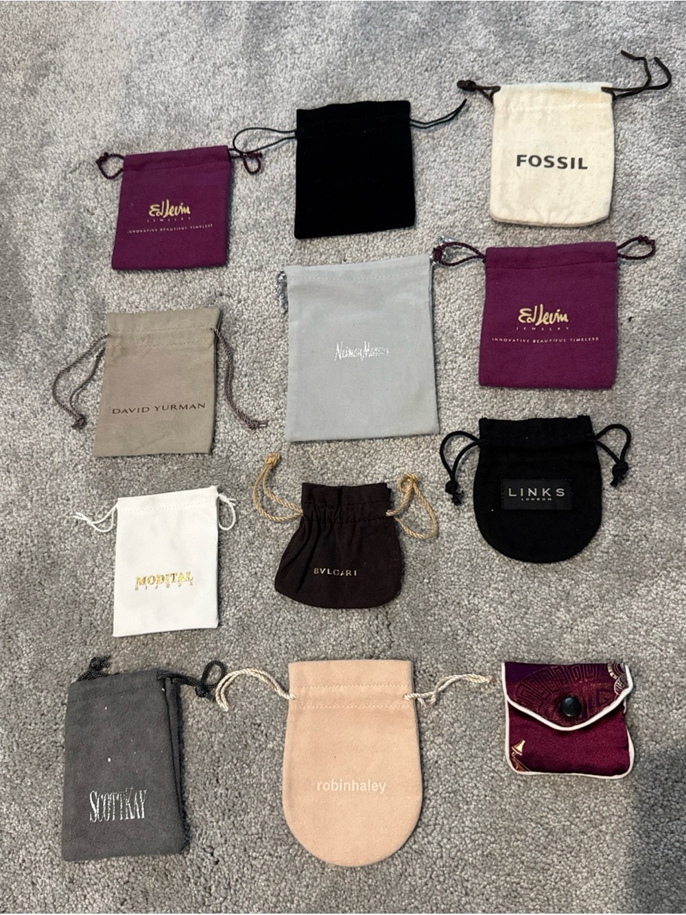 Jewelry Bag Lot Of 12 Neiman Marcus Fossil Scott Kay Robin Haley Yurman Etc